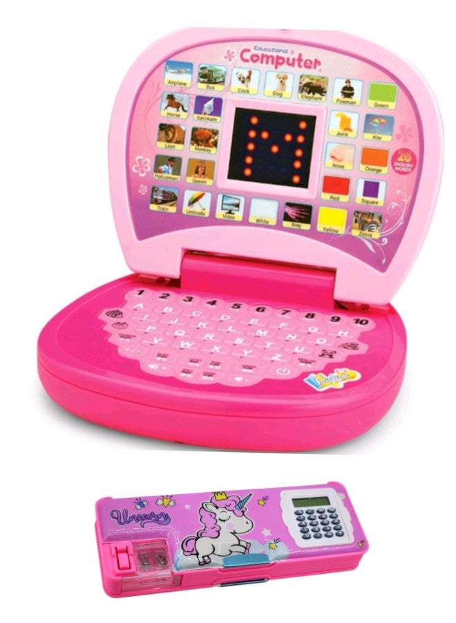 Manos Laptop Computer Learning and pencilbox Cartoon Print Educational Toy for Kids Combo Pack - Image 1